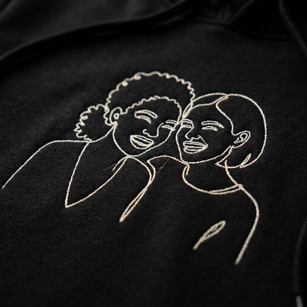 Macro close-up of two best friends embroidery