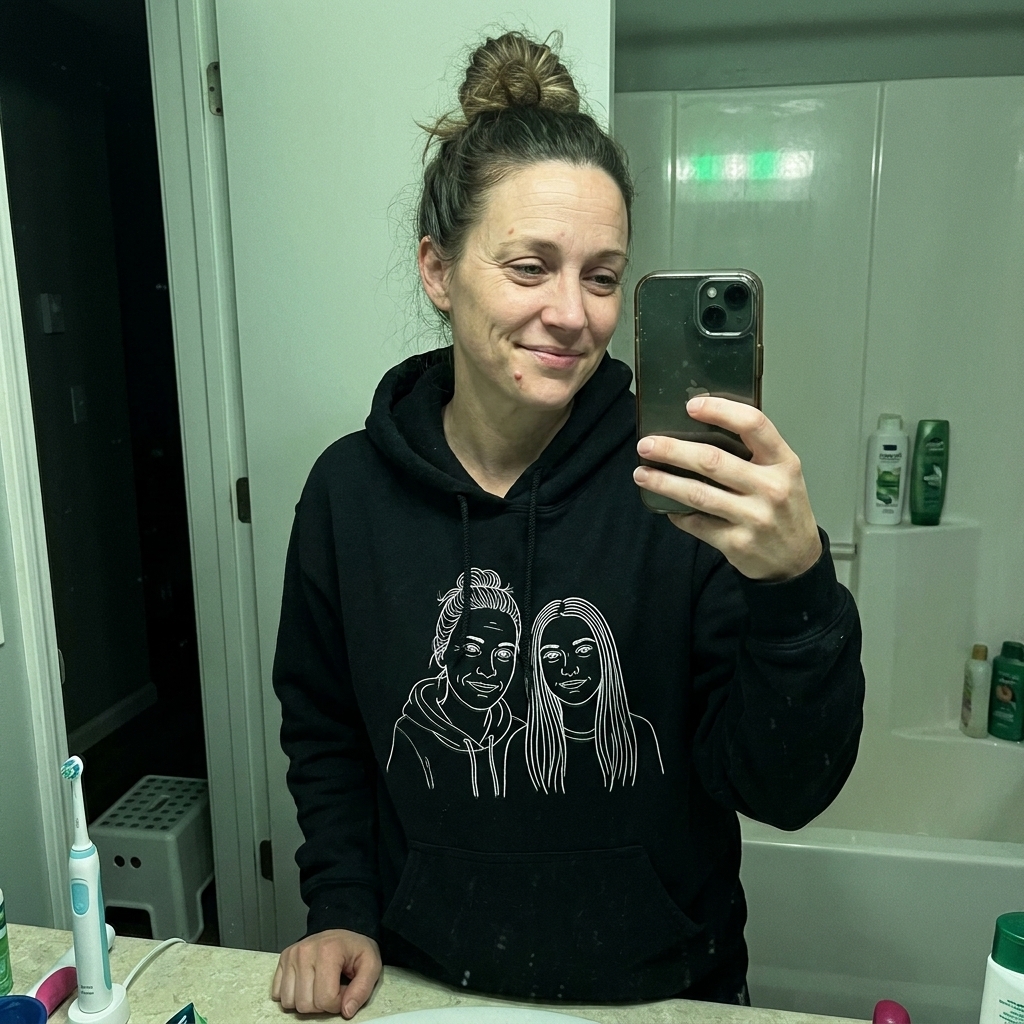 Customer wearing Orma hoodie